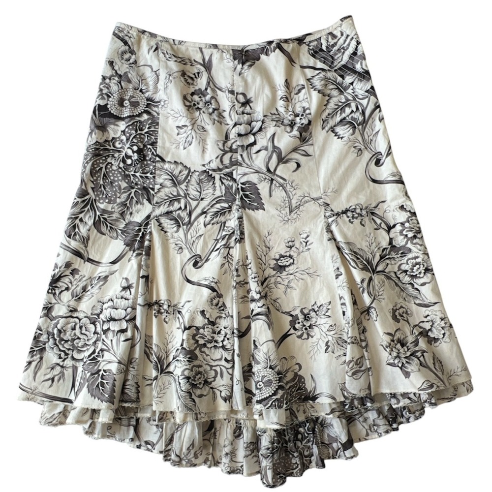 Karen Millen Corset Skirt 8 Cream Black Floral High Low Ruffle Midi Cottagecore